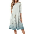 thumbnail image 1 of QIJIE Petite Women Dresses Spring Summer 3/4 Sleeve Holiday Boho Floral Casual Sundress Crew Neck Vacation Midi Dress A-Line Flowy Swing Wedding Guest Dresses with Pockets White 2XL, 1 of 6
