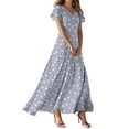 thumbnail image 1 of QIJIE Petite Women Dresses Spring Summer Floral Swing Ruffled Short Sleeve Elegant V Neck Maxi Dress A-Line Casual Sundress Beach Boho Cocktail Party Dresses Purple 2XL, 1 of 5