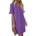 thumbnail image 1 of QIJIE Shift Dress for Women V Neck Short Sleeves Solid Color Casual Flowy Summer Dresses(S-2XL) Purple L, 1 of 5