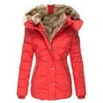 QIJIE Winter Coats for Women Thick Jacket with Fur Hood Fleece Lined