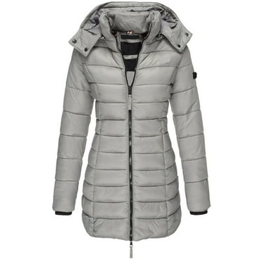 QIJIE Women Jacket Reversible Spring and Winter Fashion Warm Quilted Long Hooded Padded Bubble Coat Gray 2XL