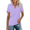 QIJIE Women's Short Sleeve VNeck Polo Shirts Business Casual Work Collared Tops Collar Cute