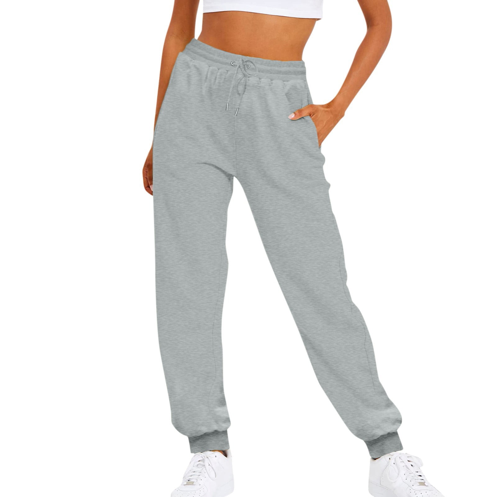 QIJIE Women s Sweatpants Petite Length Pockets Pants Casual Workout Athletic Joggers Drawstring Waist Sweat Pants Gray XL Walmart