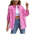 QIJIE Womens Oversized Ripped Denim Jacket Hem Button Front Jean Coat
