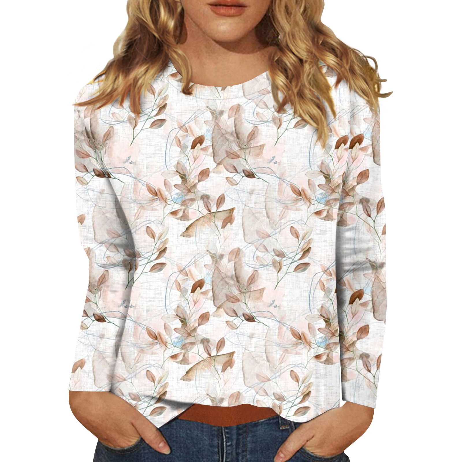 QIJIE Womens Plus Size Tops Crew Neck Long Sleeve Plus Size Tshirts ...