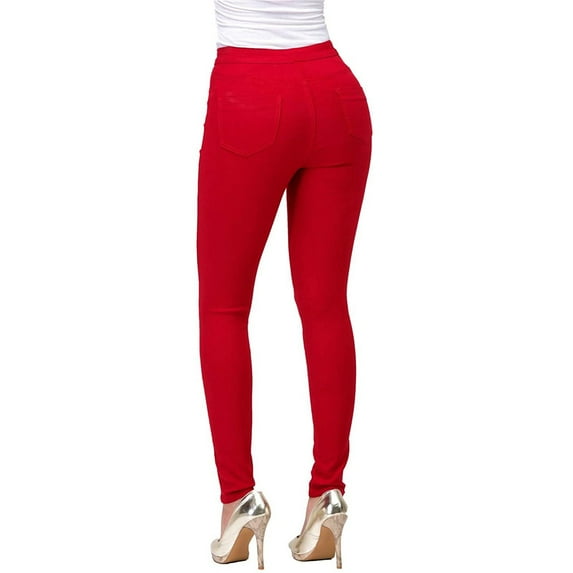 QIJUNTUO Fashion Pure Color High-waisted Straight-barrel Small Feet Jeans Straight Leg Pants for Women Red