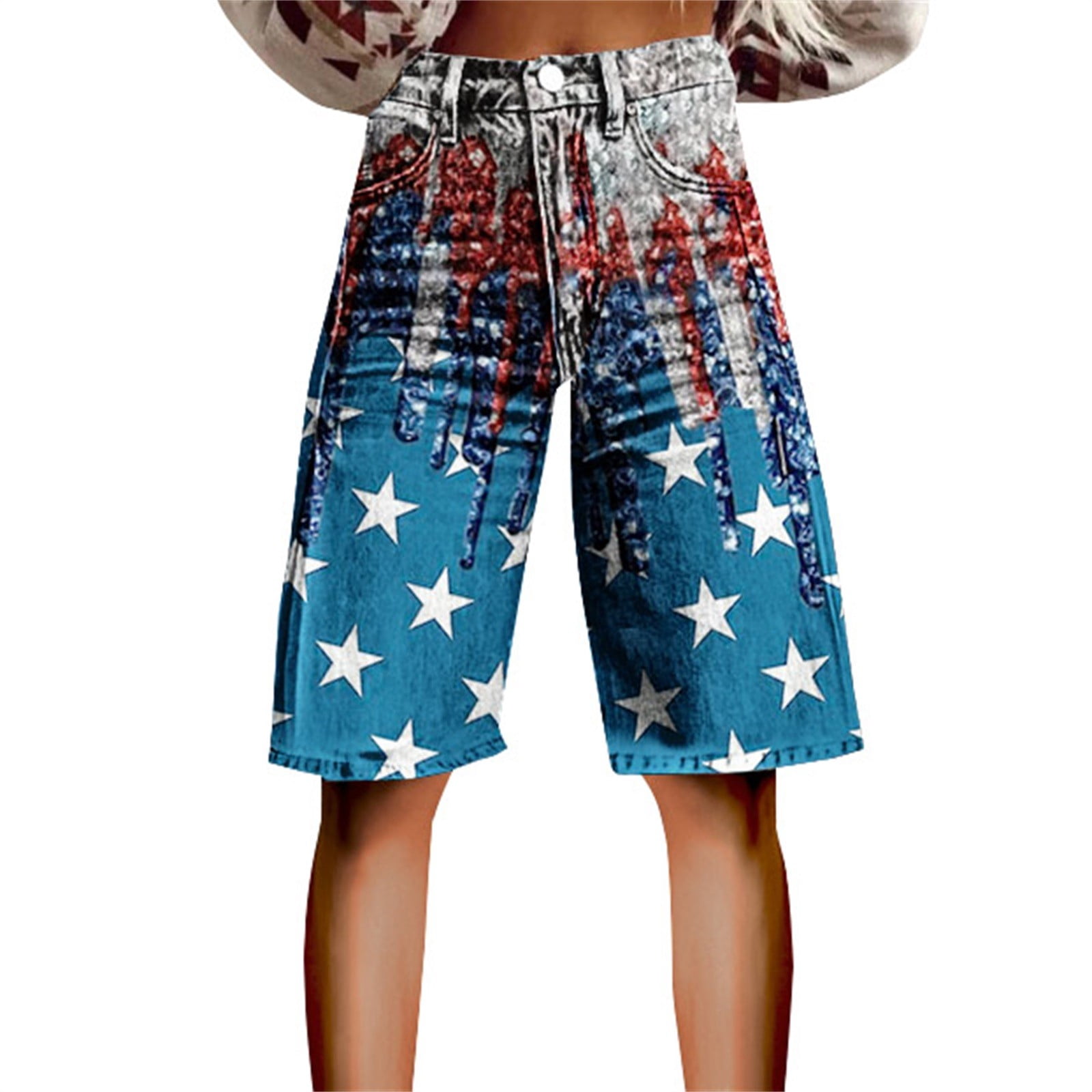 Independence Day American Flag Destroyed Raw Hem Shorts Jeans main image 1