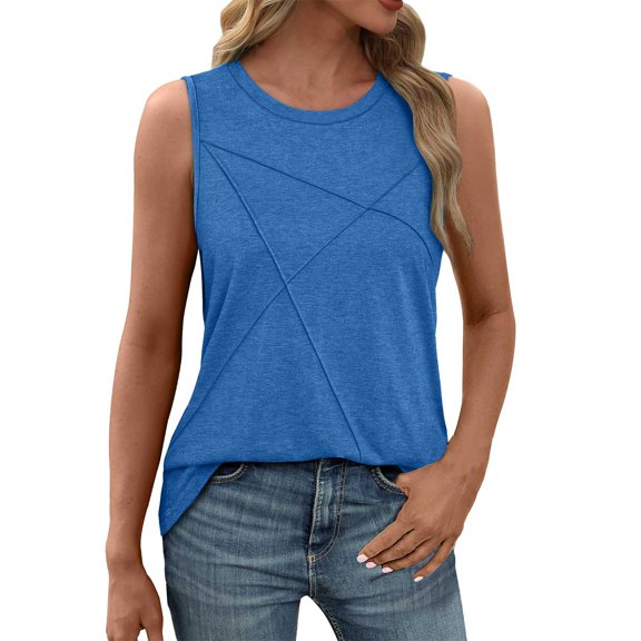 QIJUNTUO Short Sleeve Shirts for Somen Summer Tank Tops for Women Loose Fit Crew Neck Casual Sleeveless Tops Trendy