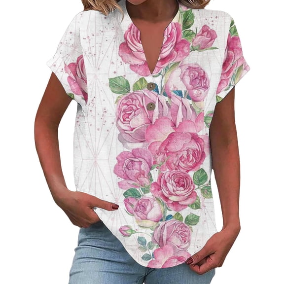 QIJUNTUO Short Sleeve Shirts for Somen Womens Fashion T Shirts Short Sleeve Casual V Neck Summer Tops Cute Loose Fit Blouses Graphic Tees Features: