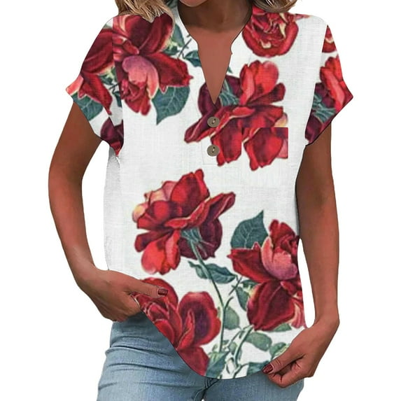 QIJUNTUO Short Sleeve Shirts for Somen Womens Fashion T Shirts Short Sleeve Casual V Neck Summer Tops Cute Loose Fit Blouses Graphic Tees Features: