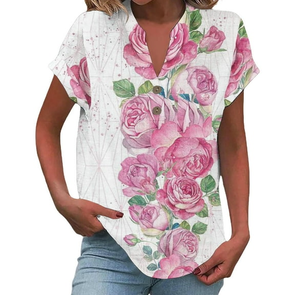 QIJUNTUO Short Sleeve Shirts for Somen Womens Fashion T Shirts Short Sleeve Casual V Neck Summer Tops Cute Loose Fit Blouses Graphic Tees Features: