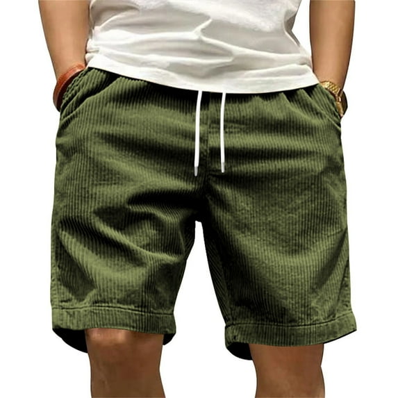 QIJUNTUO Shorts for Men, Men's Casual Shorts Work Shorts Fashion Slim Five Pants Beach Shorts Men's Corduroy Shorts Men's Pants Army Green L