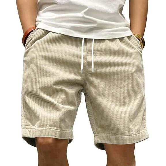 QIJUNTUO Shorts for Men, Men's Casual Shorts Work Shorts Fashion Slim Five Pants Beach Shorts Men's Corduroy Shorts Men's Pants Beige S