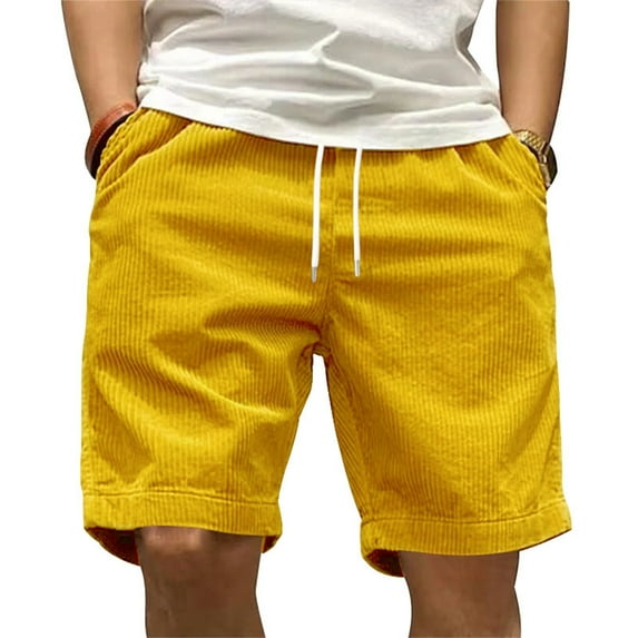 QIJUNTUO Shorts for Men, Men's Casual Shorts Work Shorts Fashion Slim Five Pants Beach Shorts Men's Corduroy Shorts Men's Pants Yellow XL