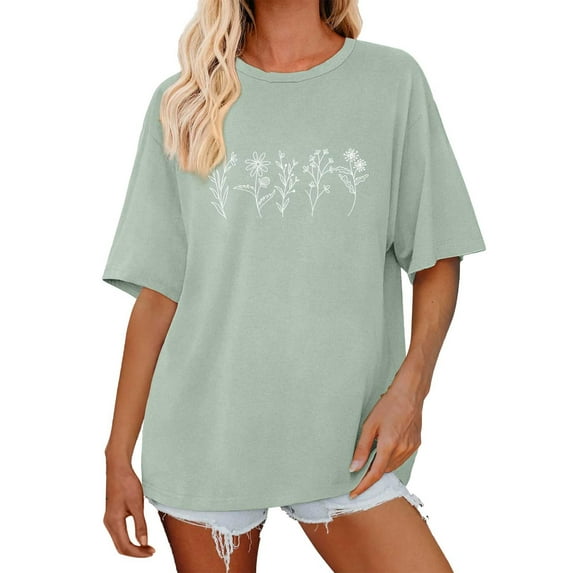 QIJUNTUO T-Shirts for Women Flower Graphic Tees Short Sleeve Shirts 225 Summer Casual Loose Fit Beach Tops Mint Green