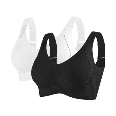 QIJUNTUO ​Wireless Comfort Bra Women's Ribbed Bralette Adjustable Padded Support Everyday T-Shirt Bra Pack Breathable Seamless Undershirt​ Black