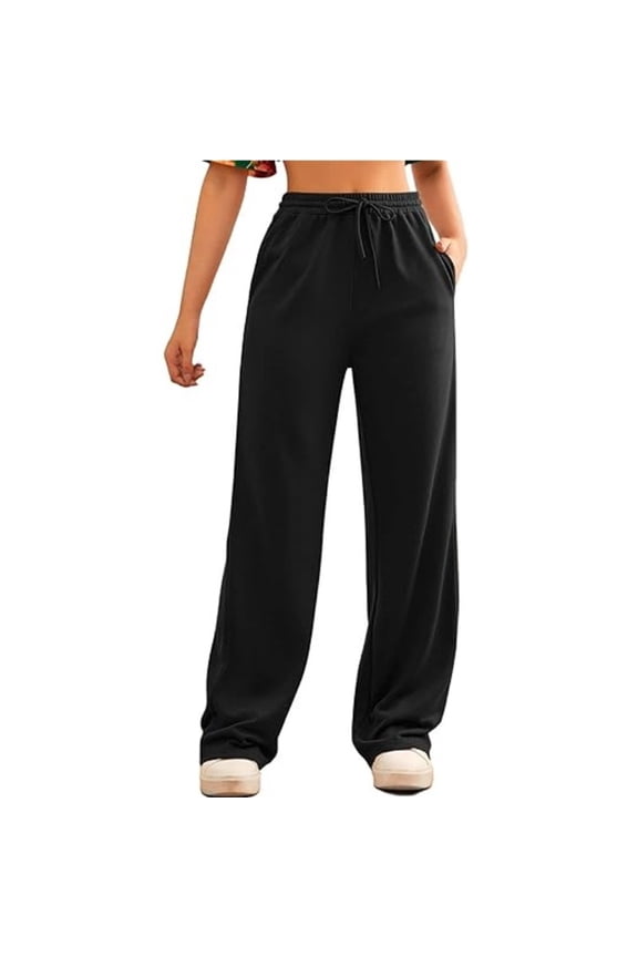 Women High Waisted Baggy Sweatpants Comfort Hiking Pants Drawstring Loose Fit Activewear With Functional Side Pockets​ Black