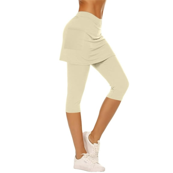 QIJUNTUO Women's Athletic Skirted Leggings With Built In Shorts Moisture Wicking Tennis Skorts For Golf Yoga Multi Sport Performance Beige