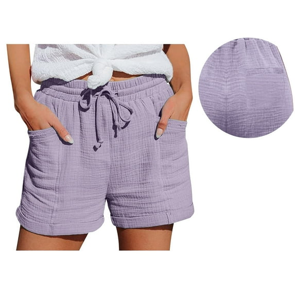 QIJUNTUO Women's Back Pocket Detail Casual Shorts High Waisted Loose Fit Summer Shorts With Functional Rear Pockets Purple