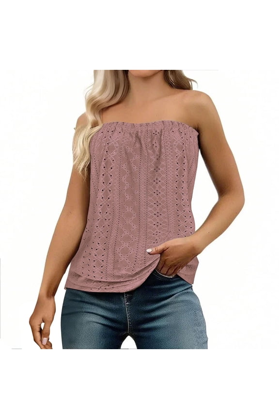 Women's Bandeau Tube Top With Elasticized Waist For Beach & Pool Parties Pink