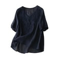 thumbnail image 1 of QIJUNTUO Women's Bohemian Embroidered Linen Blouse With Puff Sleeve Detail For Summer Styling Navy, 1 of 8