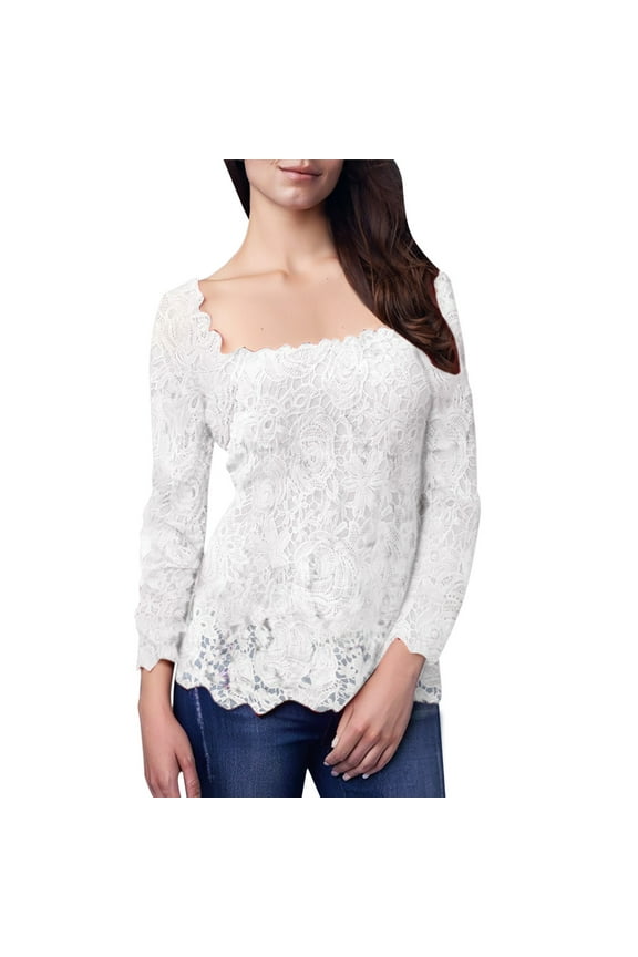 Women's Boho Crochet Square Neck Blouse With Flowy Sleeves For Coastal Chic Style And Beach Wedding Guest Attire White