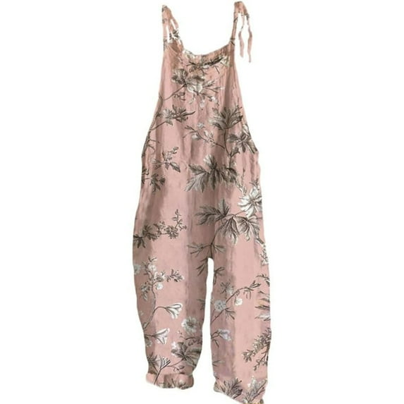 QIJUNTUO Women's Boho Floral Sleeveless Jumpsuit Romper Wide Leg Overalls With Pockets Summer Vacation Beach Casual Outfit Navy