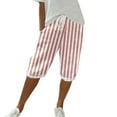 thumbnail image 1 of QIJUNTUO Women's Cotton Linen Striped Drawstring Waist Casual Capri Pants With Slant Pockets For Travel And Everyday Wear​ Red, 1 of 3