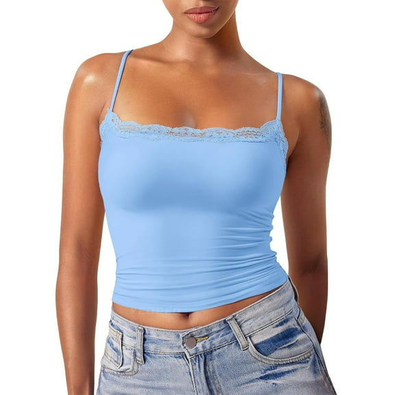 QIJUNTUO Women's Double-Lined Square Neck Camisole With Removable Padding For Club Wear Light Blue