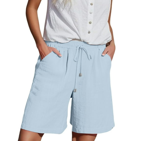 QIJUNTUO Women's Drawstring Waist Casual Solid Shorts Summer Breathable Shorts With Deep Side Pockets Perfect For Daily Wear And Lounge Light Blue