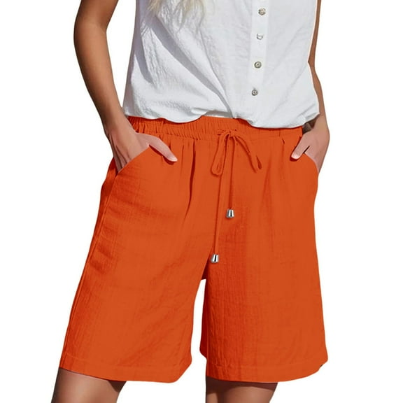 QIJUNTUO Women's Drawstring Waist Casual Solid Shorts Summer Breathable Shorts With Deep Side Pockets Perfect For Daily Wear And Lounge Orange