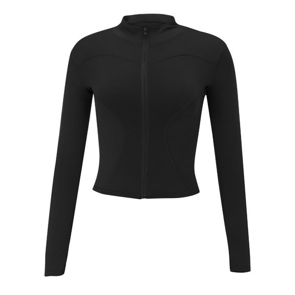 QIJUNTUO ​Women's Full-Zip Athletic Running Jacket With Stand Collar For High-Intensity Workouts And Outdoor Fitness Activities​ Black