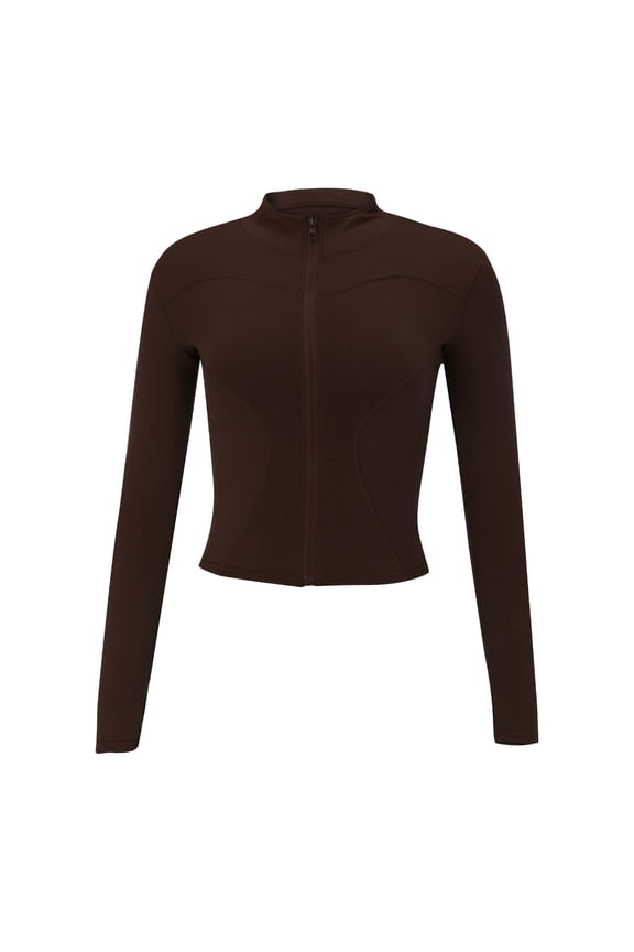 ​Women's Full-Zip Athletic Running Jacket With Stand Collar For High-Intensity Workouts And Outdoor Fitness Activities​ Coffee