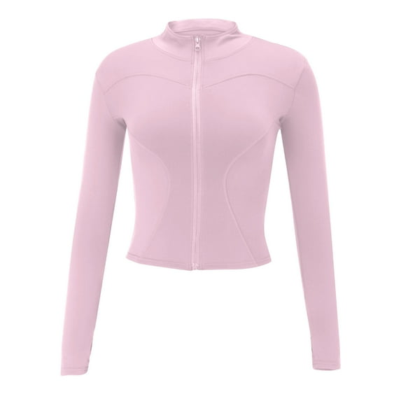 QIJUNTUO Women's Full-Zip Athletic Running Jacket With Stand Collar For High-Intensity Workouts And Outdoor Fitness Activities Pink