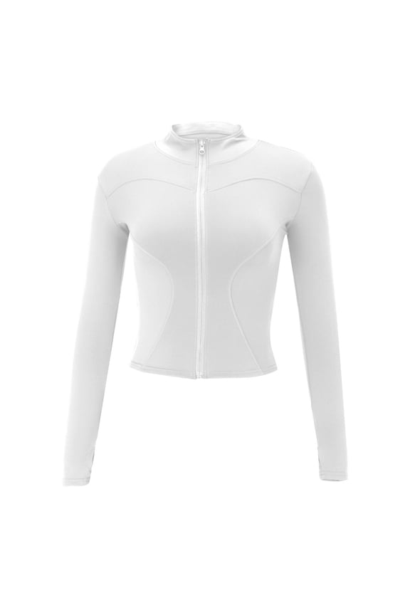 ​Women's Full-Zip Athletic Running Jacket With Stand Collar For High-Intensity Workouts And Outdoor Fitness Activities​ White
