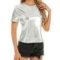 thumbnail image 1 of QIJUNTUO Women's Glossy Metallic Finish Party Top With Convertible Sleeves Silver, 1 of 7