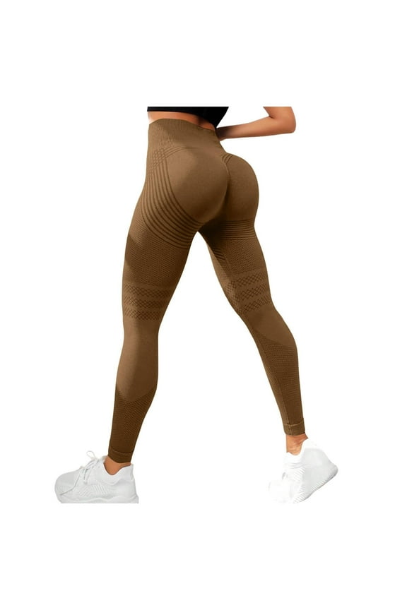 Women's High Rise Compression Leggings With Pockets Squat Proof Workout Tights Moisture Wicking Yoga Running Active Pants Coffee