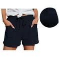 thumbnail image 1 of QIJUNTUO ​Women's High Waist Cotton Linen Athletic Shorts With Real Back Pockets For Sports And Summer Activities​ Navy, 1 of 9