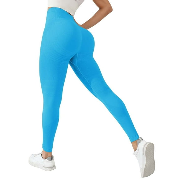 QIJUNTUO ​Women's High Waisted Yoga Leggings Tummy Control Compression Workout Running Pants With Pockets Squat Proof Activewear​ Blue