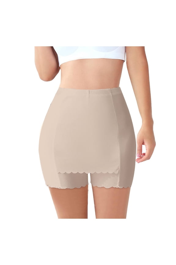 ​Women's Invisible Under Shorts For Dresses Seamless Anti-Static Ice Silk Slip Shorts Safety Anti-Chafing Undergarment​ Beige