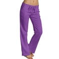 thumbnail image 1 of QIJUNTUO ​Women's Linen Blend Cargo Pants Wide Leg Drawstring Waist Casual Trousers With Multiple Pockets Outdoor Adventure​ Purple, 1 of 9