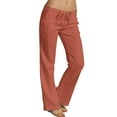 thumbnail image 1 of QIJUNTUO ​Women's Linen Blend Cargo Pants Wide Leg Drawstring Waist Casual Trousers With Multiple Pockets Outdoor Adventure​ Red, 1 of 9