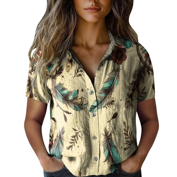 QIJUNTUO Women's Neutral Tone Short Sleeve Shirt With Flowy Drape For Minimalist Elegance And Capsule Wardrobe Versatility Beige
