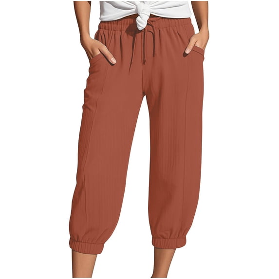 QIJUNTUO Women's Oversized Fit Linen Wide Leg Pants For Beach Cover-Ups And Comfortable Vacation Style In Extended Sizing Brown
