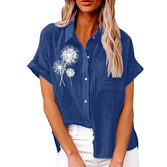 QIJUNTUO Women's Professional Collared Shirt Short Sleeve Work Blouse With Pocket Comfortable Teaching Attire For Educators Dark Blue