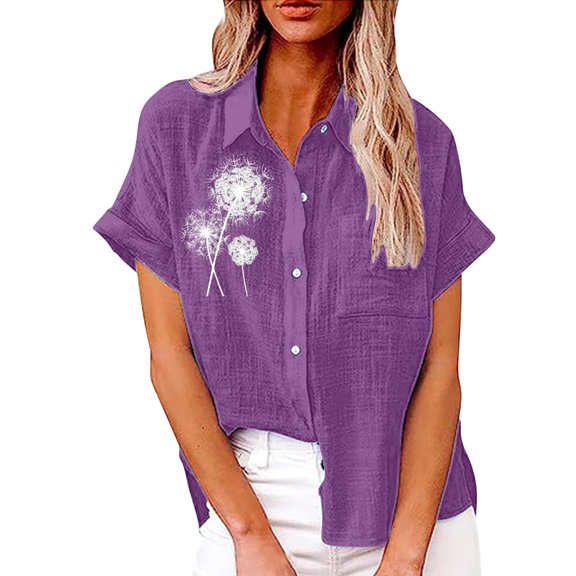 QIJUNTUO Women's Professional Collared Shirt Short Sleeve Work Blouse With Pocket Comfortable Teaching Attire For Educators Purple