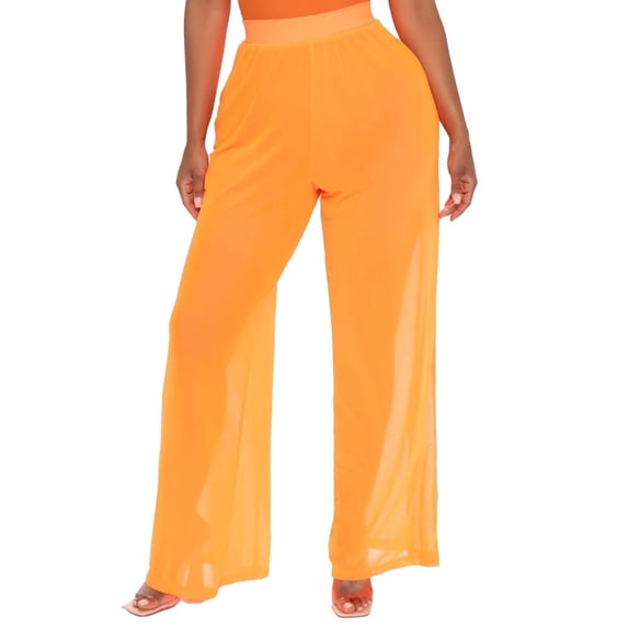 QIJUNTUO Women's Sheer Mesh Cover Up Shorts With Elastic Waist Beach Bikini Bottom Swimwear Covering For Poolside Resort Wear Orange