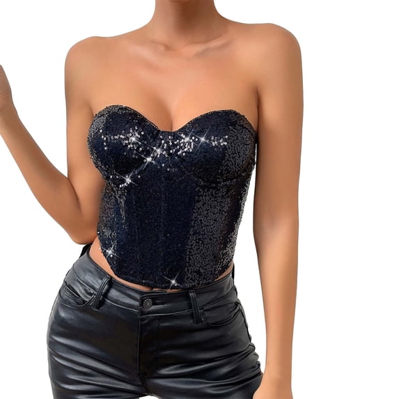 QIJUNTUO Women's Sparkly Sequin Camisole Vest Sleeveless Party Top Club Wear With Comfortable Lining For Evening Events Black