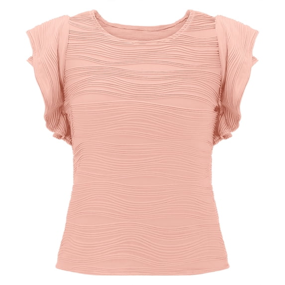 QIJUNTUO Women's Textured Ruffle Butterfly Sleeve Casual Top With Wave Design For Summer Boho Style Pink
