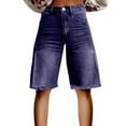 thumbnail image 1 of QIJUNTUO Women's Vintage Flare Denim Shorts With Stretch Waist & Side Pockets Navy, 1 of 4